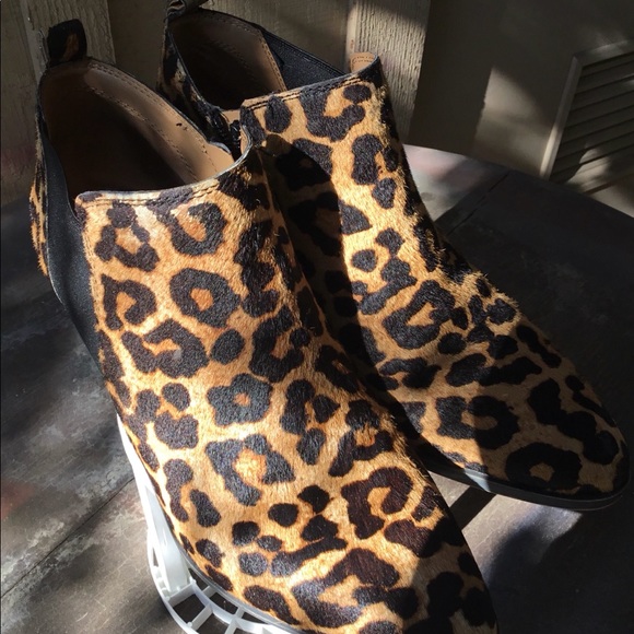 Franco Sarto Arden Leopard Print Silver Detail Block Almond-toe Booties Shoes - Picture 4 of 9